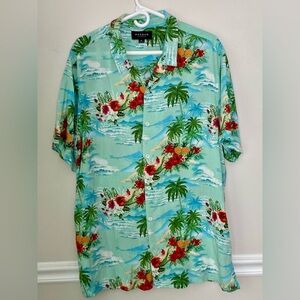 PacSun Men's Turquoise Floral Tropical Hawaiian Button Up Shirt XL 100% Rayon